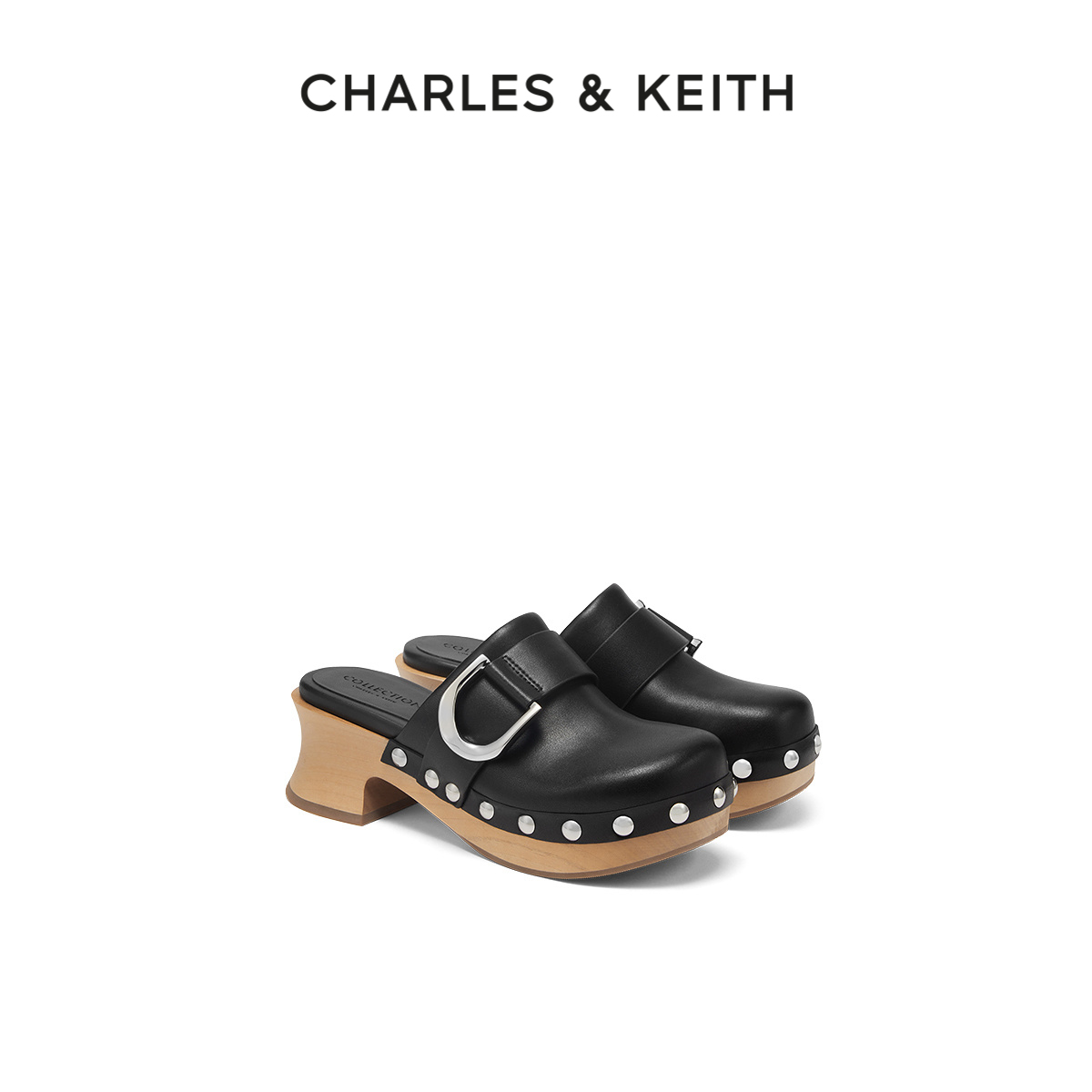 CHARLES&KEITH秋冬女鞋SL1-81900004马蹄扣Gabine包头拖鞋女鞋 - 图0