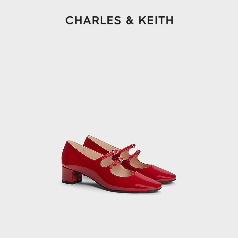 CHARLES&KEITH24春夏新款CK1-60920371法式粗跟漆皮玛丽珍小皮鞋 - 图0