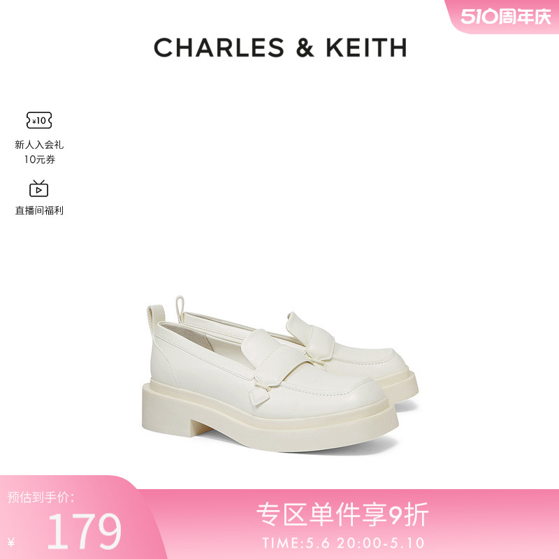 CHARLES&KEITH春夏女鞋CK1-70380910金属扣厚底方头乐福鞋单鞋女-图0