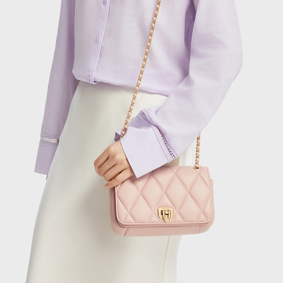 CHARLES&KEITH25秋新款CK2-20671747时尚菱格链条单肩斜挎小方包 - 图1