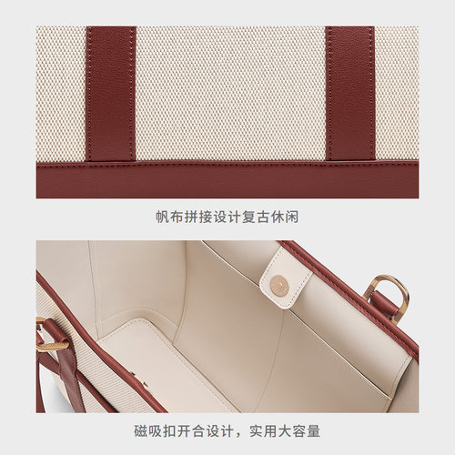 CHARLES&KEITH26春新款CK2-30840655-1拼接帆布大容量手提托特包 - 图3