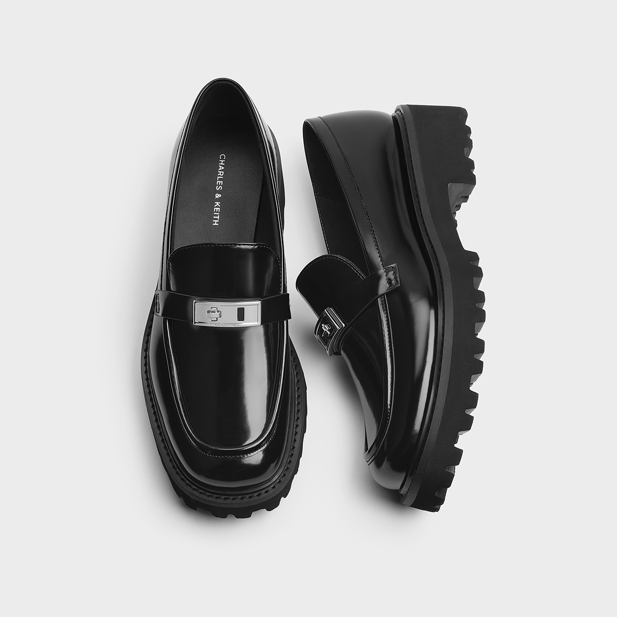 CHARLES&KEITH25秋季新款CK1-70381151复古厚底金属扣乐福鞋单鞋 - 图2