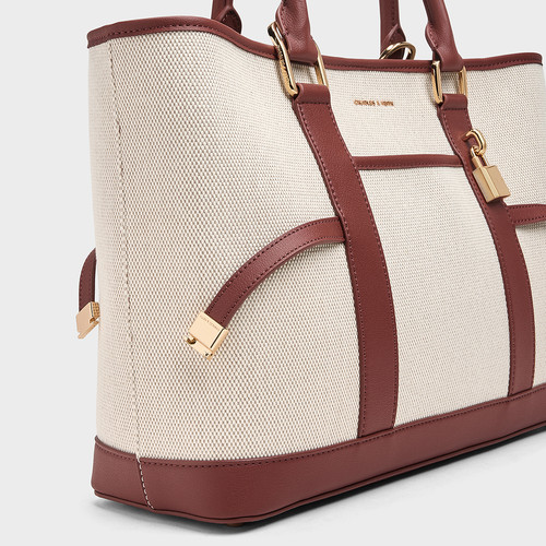 CHARLES&KEITH26春新款CK2-30840655-1拼接帆布大容量手提托特包 - 图2