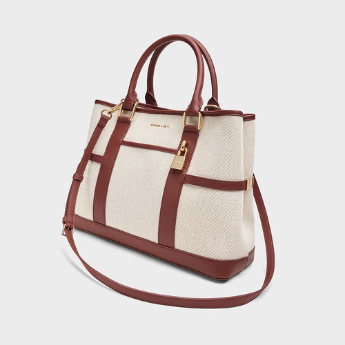 CHARLES&KEITH26春新款CK2-30840655-1拼接帆布大容量手提托特包 - 图1