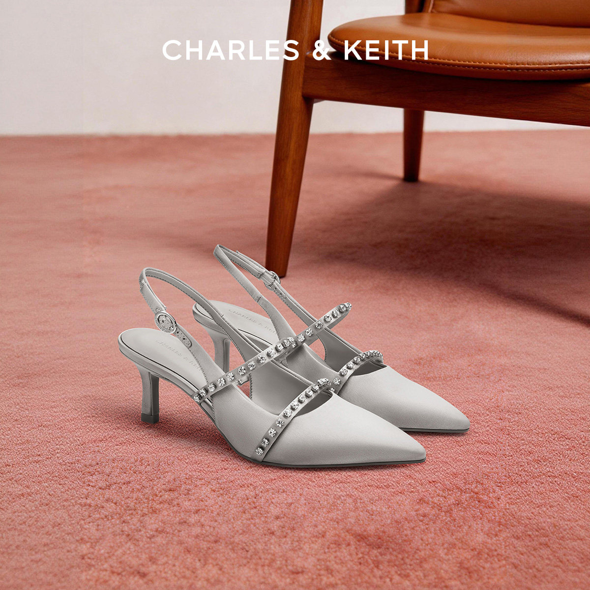 【520礼物】CHARLES&KEITH女鞋CK1-61720199亮钻尖头高跟凉鞋