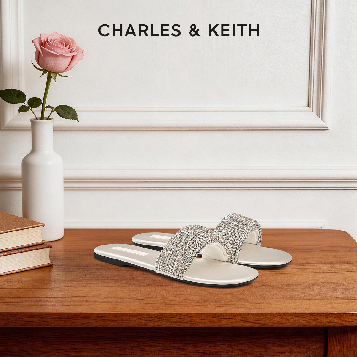 【520礼物】CHARLES&KEITH女鞋CK1-70381127-1钻饰一字拖凉鞋