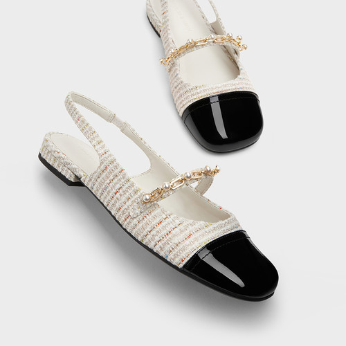 CHARLES＆KEITH春季女鞋CK1-70900382女士珠链绊带小香风平跟凉鞋 - 图2