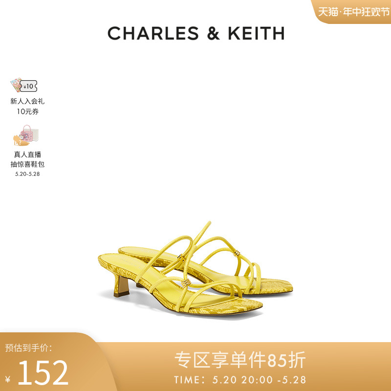 CHARLES&KEITH春夏女鞋CK1-61720104女士交叉绊带饰方头高跟凉鞋-图0