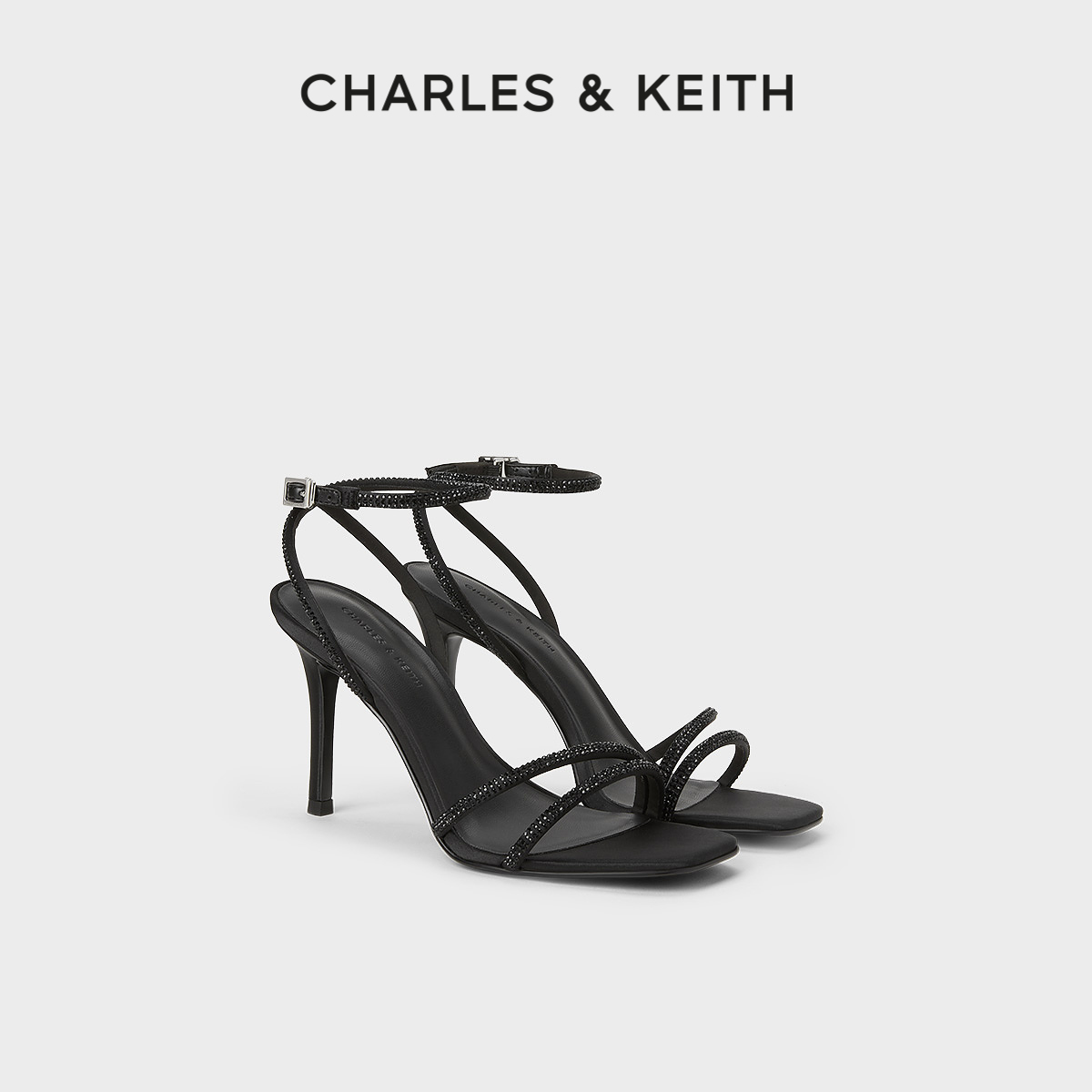 CHARLES&KEITH24春夏新款CK1-60280423法式亮钻一字带高跟凉鞋女 - 图0