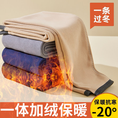 男士保暖裤加厚加绒秋裤发热德绒一体羊羔绒打底棉毛裤线裤冬季 - 图0