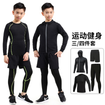 Children Tight Clothes Training Boys Basketball Football Play Bottom Speed Dry Plus Suede Fitness Three Sets Sports Running Suit