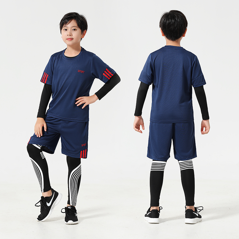 儿童紧身衣训练服运动套装秋冬男童篮球足球健身打底速干衣服男孩 - 图1