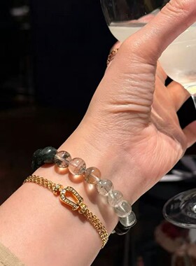 天然绿发晶绿幽灵手串女水晶饰品
