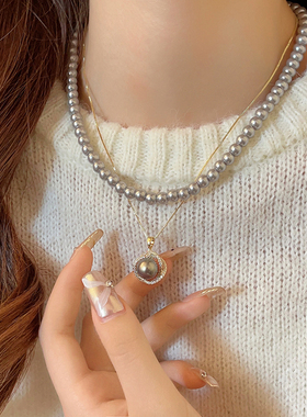 法国chomelkinsey灰色珍珠项链新