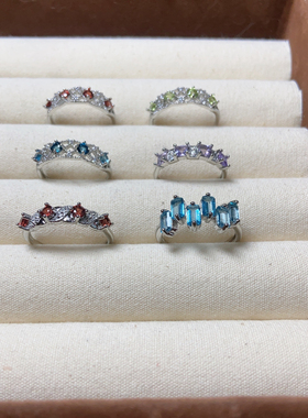 末泽天然水晶彩宝排戒指ins复古轻奢辣妹ins小众饰品礼物活口