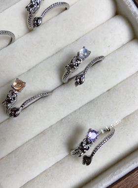 末泽复古蛇形紫水晶金运石月光石金草莓晶精致高级感戒指饰品4.18