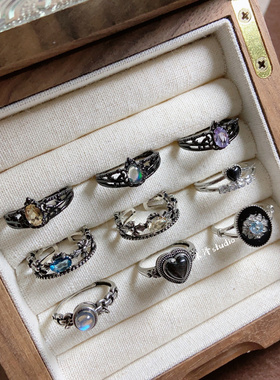 末泽 复古黑色系天然水晶彩宝戒指托帕石黄水晶高级感饰品5.11