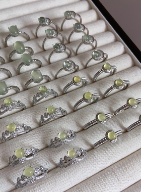 末泽 葡萄石戒指合集天然水晶彩宝夏日简约ins清新活口调节饰品女