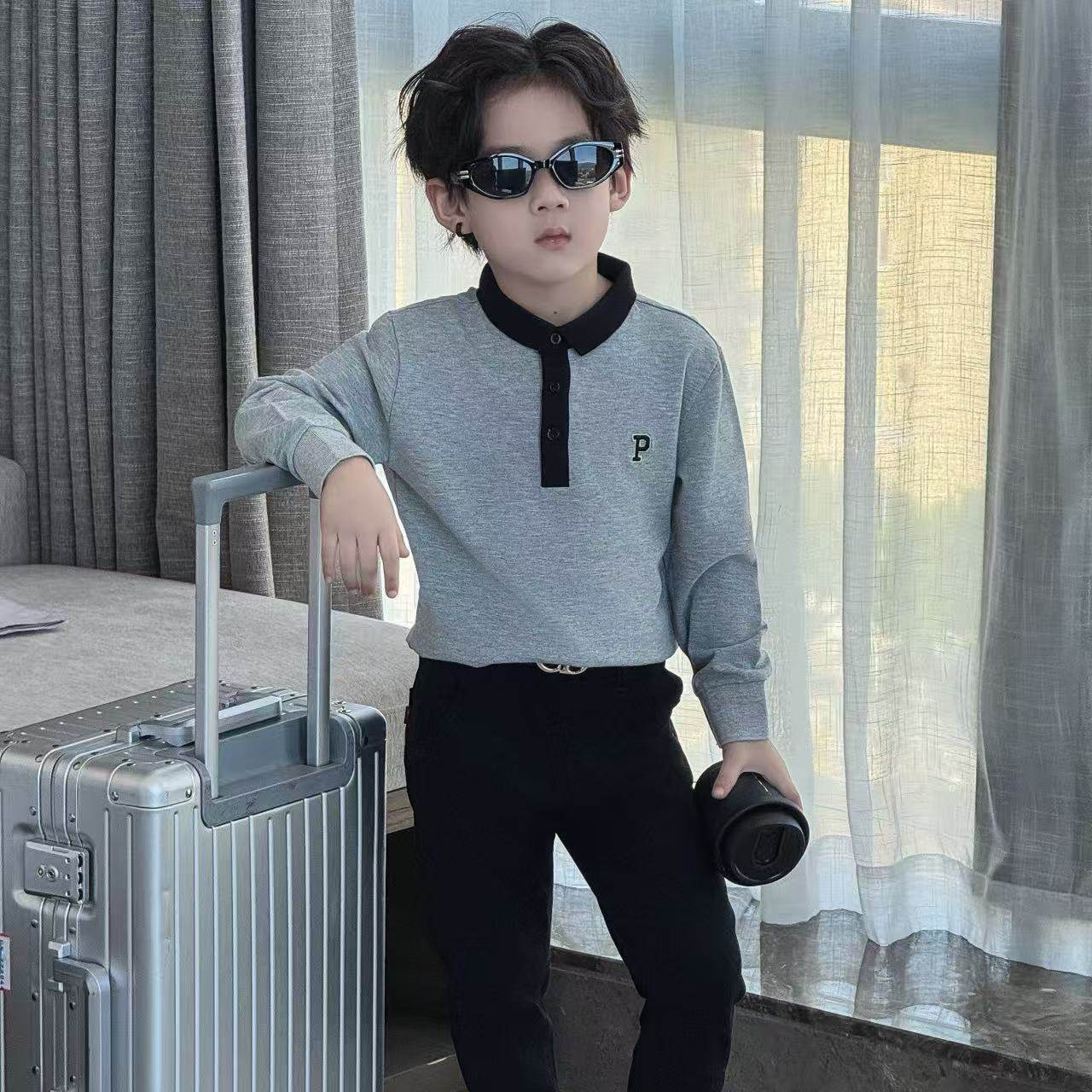 男童polo衫2025新款儿童春秋翻领长袖T恤中大童灰色休闲上衣帅气,淘宝优惠券,粉丝福利购,淘宝优惠卷