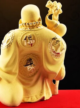 绒沙金笑口弥勒佛摆件佛像布袋佛工艺品镀金定做尺寸金银招财吉祥