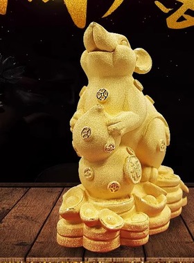 金银绒沙金十二生肖可爱老鼠装饰品家居摆件金鼠送福 高档创意饰