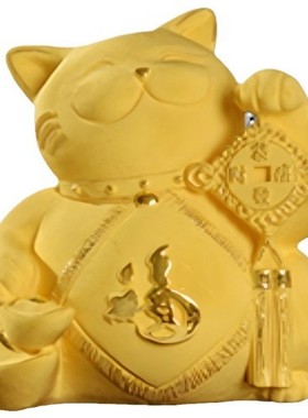 绒沙金招财猫摆件招财发财金银工艺礼品家居摆设送人礼品镀金礼物