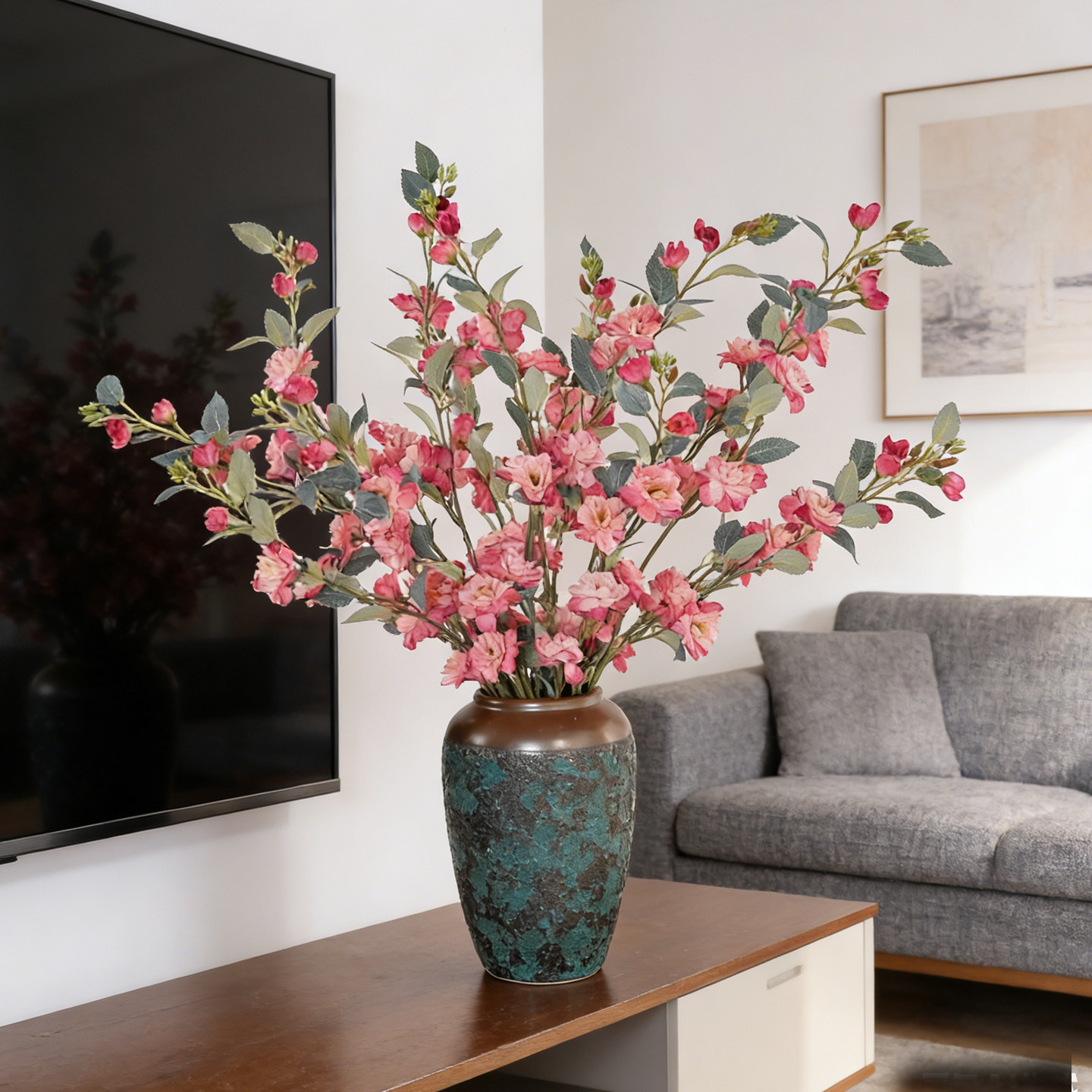 单枝山茶花 高端中式仿真花假花干花束饰摆件客厅电视柜玄关餐桌,淘宝优惠券,粉丝福利购,淘宝优惠卷