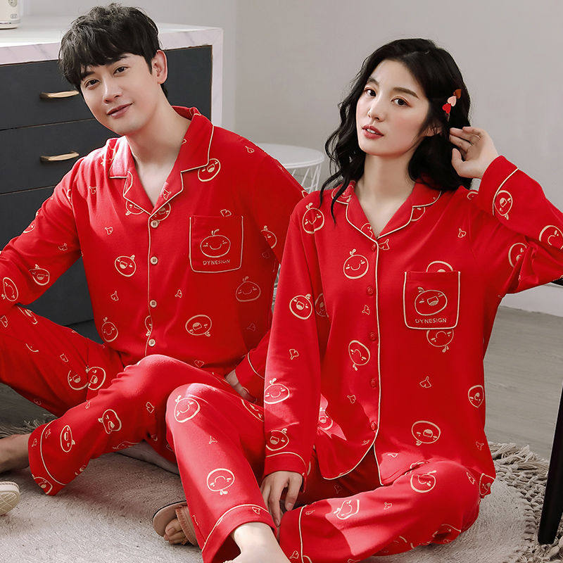 大红色情侣睡衣男春季新婚喜庆长袖100%纯棉中年女士家居服,淘宝优惠券,粉丝福利购,淘宝优惠卷