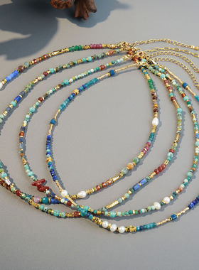 英国Cherry Kitty春季彩色非洲松石红色珊瑚手工串珠项链波