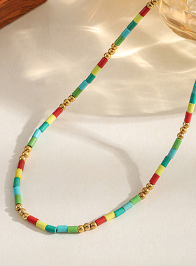 英国cherry kitty多巴胺彩色石串珠项链波西米亚民族风叠戴颈链