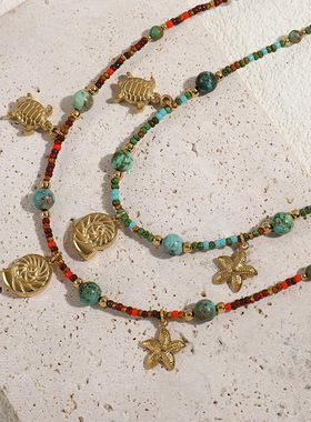 英国cherry kitty年新款海星吊坠锁骨链颈链欧美原创绿色松石