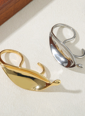 英国cherry kitty欧美不规则金色叶子造型戒指女小众亮面双指环