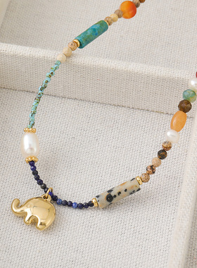 英国Cherry Kitty法式浪漫小象吊坠串珠项链捷克珠原创小众设计