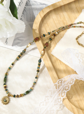 英国cherry kitty挪威森林波西米亚钛钢项链新款太阳吊坠民族