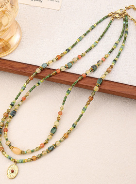 英国cherry kitty毕加索串珠红绿宝石项链波西米亚捷克珠半宝石