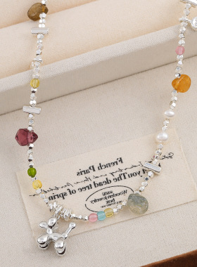 英国cherry kitty甜美夏日多巴胺彩色石碎银串珠项链简约百搭ins