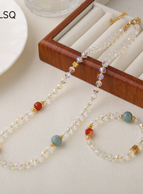 英国cherry kitty轻奢小众高级感冰透白水晶手链新中式红玛瑙