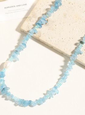 英国cherry kitty温柔风甜美项链不规则海蓝宝时尚气质高级感