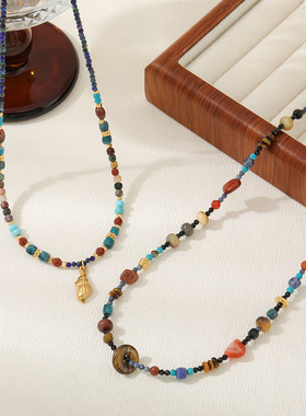 英国cherry kitty彩色秋冬海螺吊坠黑尖晶锁骨链串珠石米珠显