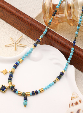 英国cherry kitty波西米亚松石串珠设计感项链月牙淡水珍珠吊坠