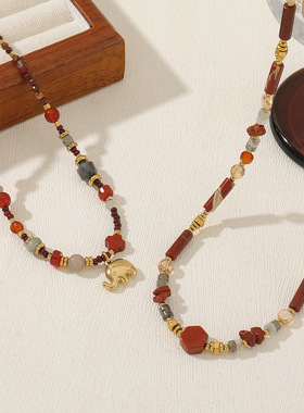 英国cherry kitty安可拉配色小象吊坠锁骨链原创小众轻奢石