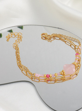 英国cherry kitty欧美粉色桃花石手工串珠手串高级感黄铜不掉色