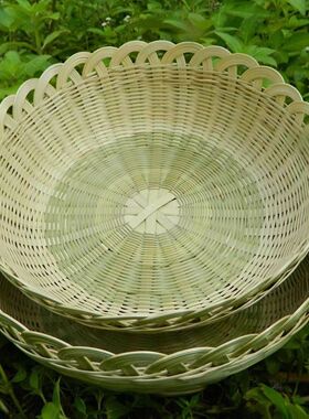竹编馒头筐竹制水果篮家用篮子竹筐洗菜沥水簸箕收纳筐荷花形篮子