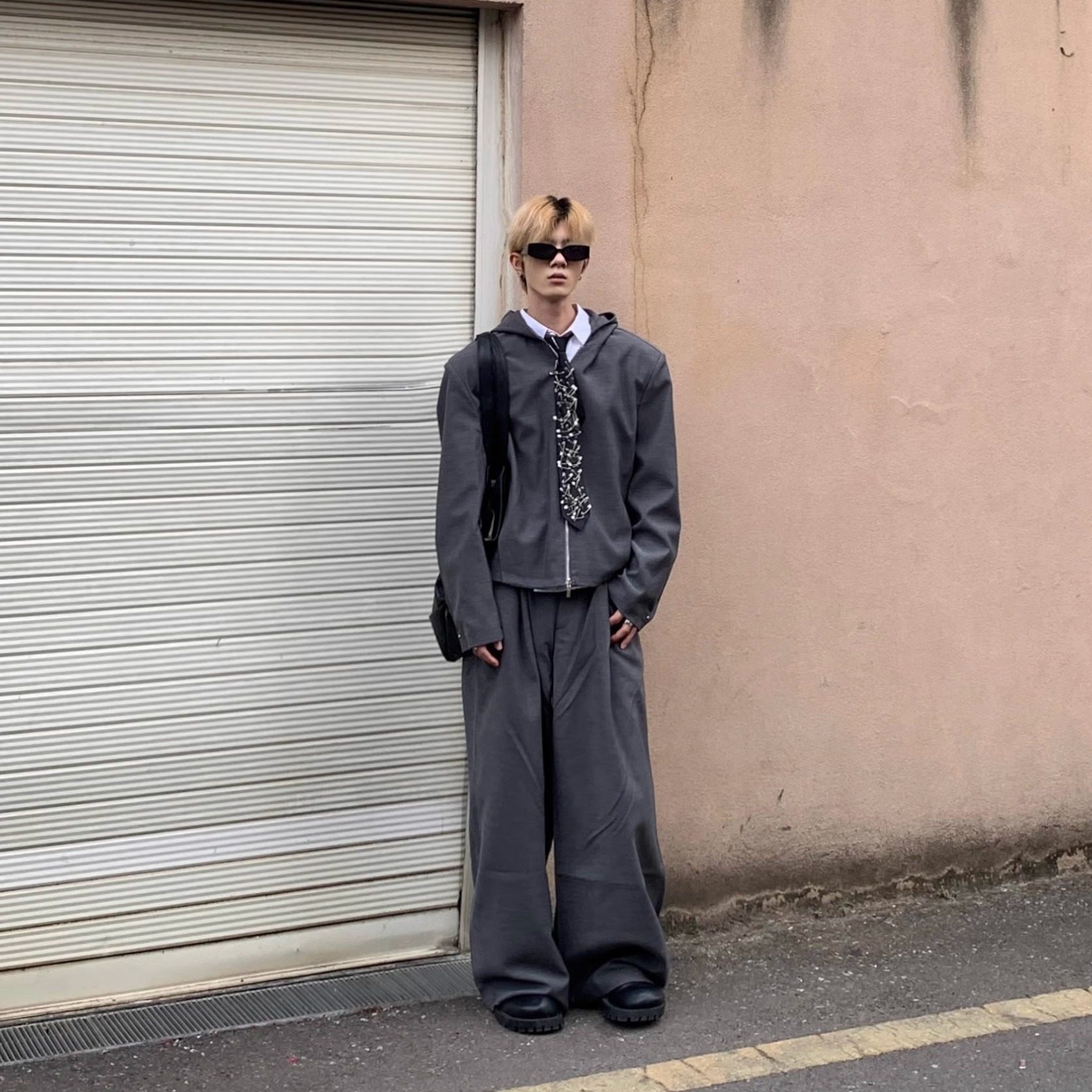 Med老叔 小众双拉链设计感套头连帽卫衣夹克男垂感阔腿裤休闲套装,淘宝优惠券,粉丝福利购,淘宝优惠卷