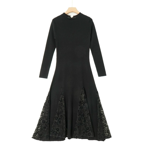 Демисезонное черное шерстяное платье, пальто, коллекция 2022