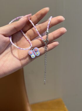 女童百搭彩色爱心串珠项链