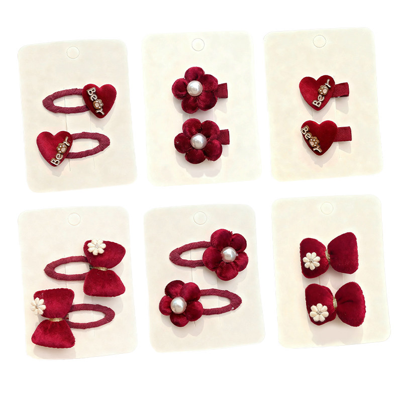 新年儿童发夹新款酒红色花朵可爱宝宝蝴蝶结发饰夹子女童新年头饰,淘宝优惠券,粉丝福利购,淘宝优惠卷
