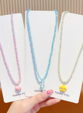 女童水晶串珠项链爱心海豚不掉色