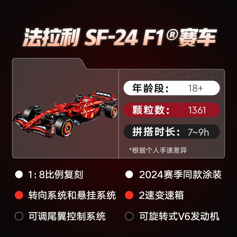 2025新款法拉利SF-24F1适用于乐高男孩子拼装积木玩具机械组跑车 - 图1