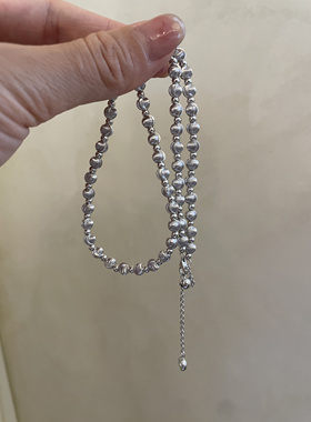 通体925纯银项链女ins小众轻奢高级感法式拉丝猫眼珠珠锁骨链手链